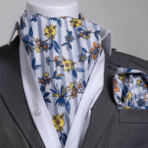 Ensemble écharpe et mouchoir carrés en tissu à motifs floraux bleus pour hommes, taille unique - Product Image 2