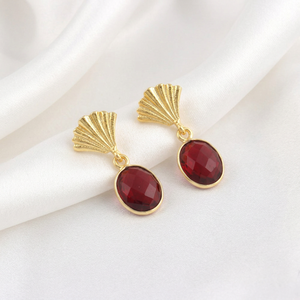 18k Gold Plated Drop <b>Earring</b> Briolette Cut Garnet Quartz Bezel Set Crown Design Stud <b>Earrings</b> Oval Gemstone Jewelry For Gift - Product Image 3