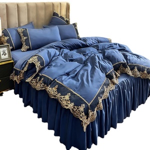 Falda de <span class=keywords><strong>Cama</strong></span> de Lujo con Borde de Encaje Estilo Princesa Coreana, Juego de Ropa de <span class=keywords><strong>Cama</strong></span> de 4 Piezas Anti-Pilling para Boda y Hogar - Product Image 5