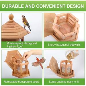 Houten Vogelvoeder Geschikt Voor Buitentuindecoratie Zeshoekig Dak Grote Capaciteit Duurzaam - Product Image 3