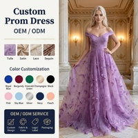 Robe de soirée florale 3D papillon en gros, épaules dénudées, coupe trapèze, mi-mollet, pour mariage et fête, directement de l'usine