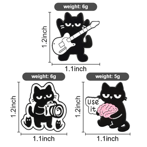 Cool Black Cat Enamel Pin Set Rock Music <strong>Camera</strong> And Brain Brooch For Backpack Decoration - Product Image 6