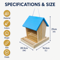 Mangeoire à oiseaux en bois bleue à suspendre pour l'extérieur avec panneau de visualisation clair, décoration de jardin, kit de nichoir DIY, OEM