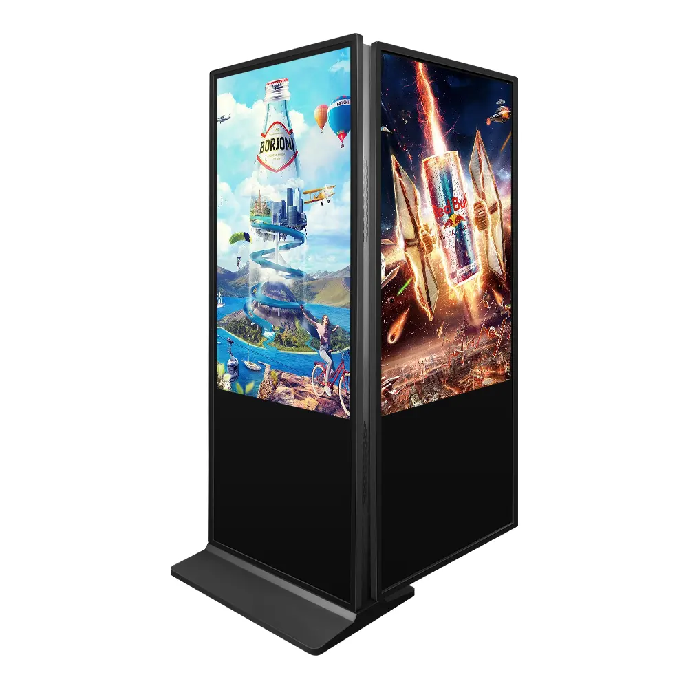 43 49 55 65 pollici totem display kiosk rete Android o versione standalone segnaletica digitale a doppia faccia da pavimento