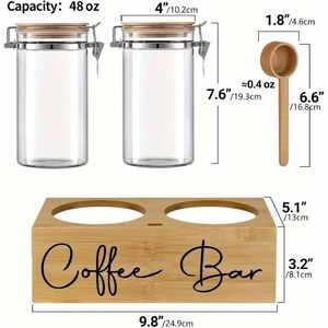 2Pcs Buckle Sealed Glass <b>Storage</b> Jars with <b>Wooden</b> <b>Rack</b> & <b>Wooden</b> Spoon, Countertop Coffee Tea Container Display Organizer Set - Product Image 6