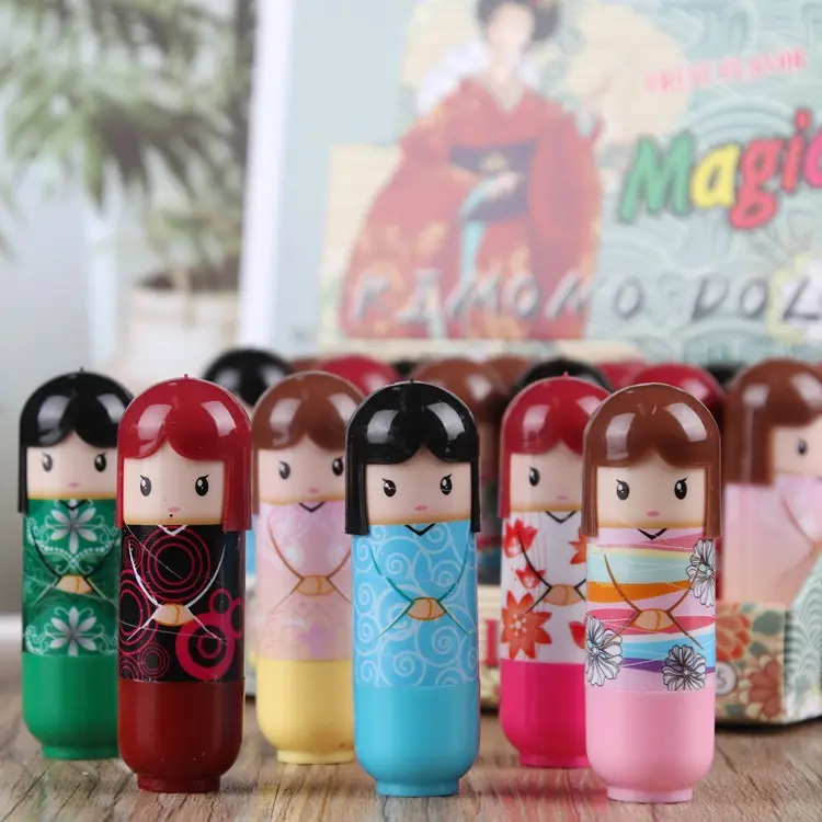 Wholesale Japanese Kimono Cartoon Doll Temperature Color changing lipstick long lasting fruit moisturizing transparent lip balm