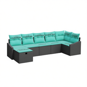 5 Piece Poly Rattan Garden <b>Sofa</b> <b>Set</b> With Cushions Outdoor Furniture Contemporary Design Black - Product Image 1