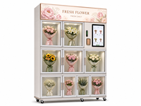 Distributeur automatique intelligent de fleurs réfrigéré en acier inoxydable avec écran tactile et options de paiement multiples, affichage de bouquets frais