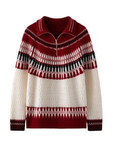 Suéter de cachemira para mujer, tejido jacquard, con media cremallera, cuello alto, grueso, para invierno, estilo Fair Isle, tipo cárdigan. - Product Image 1