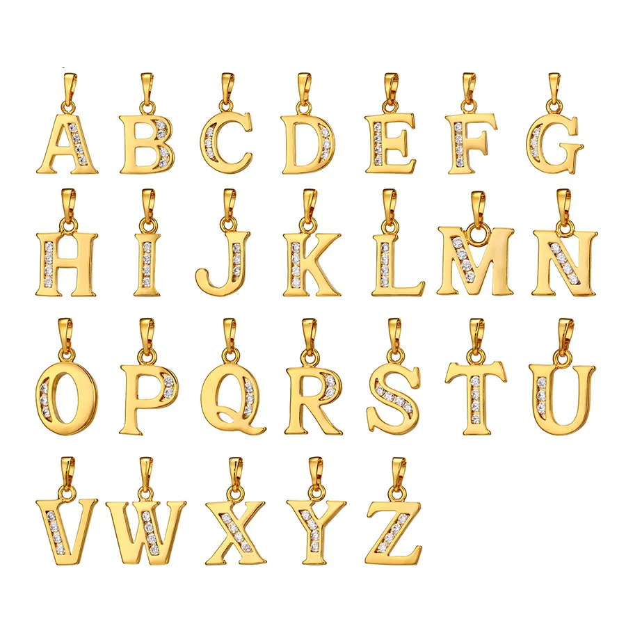 31961 xuping mode benutzerdefinierte anhänger, kupfer metall gold überzogene halskette anhänger, ein set von initial alphabet brief anhänger