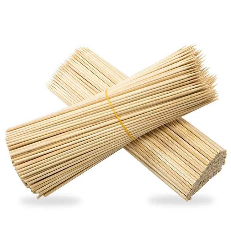 Espeto redondo de bambu para churrasco, bastão redondo de bambu para churrasco, tamanho e comprimento personalizados, bastão redondo natural de grau 3A