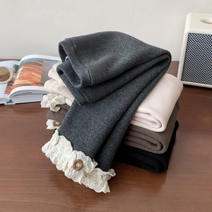 Leggings foderati in pile per bambini eleganti in pizzo Slim Fit per bambine autunno inverno nuovi pantaloni caldi e versatili - Product Image 2