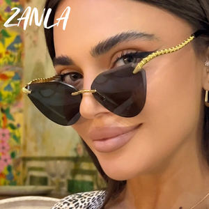 Occhiali da Sole di Lusso Senza Montatura per Donna 2025, Design Unico a Squame di Serpente, Montatura in Metallo, Bianco Rosso Irregolare - Product Image 1