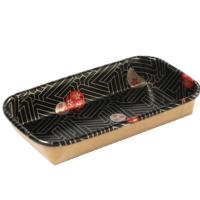Vente en gros de plateaux à sushi en papier kraft jetables de qualité alimentaire Samma, résistants, avec couvercle, pour la vente à emporter