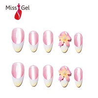 En gros Faux ongles en gel souple réutilisables, forme amande, style French rose, effet œil de chat, à coller, pour manucure DIY