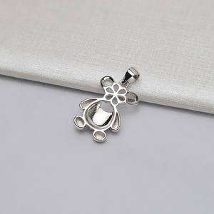 Wenchi S925 Silver DIY Accessory Large Pearl Inlaid Hollow Base <b>Small</b> Bear <b>Pendant</b> Head Female <b>Necklace</b> Model 13424 China - Product Image 3
