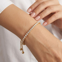 Bracelet ajustable étanche et anti-ternissement avec chaîne coulissante et zircons cubiques champagne et transparents