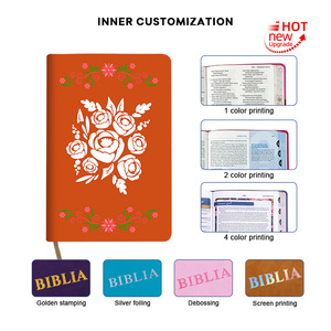 Opulento estampado en oro CUBIERTA <span class=keywords><strong>DE</strong></span> LA Santa Biblia papel <span class=keywords><strong>de</strong></span> arte azul impresión personalizada misionero ordenación ceremonia regalo - Product Image 3