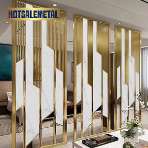 Divisor de ambientes Hotsalemetal OEM de vidrio dorado y acero inoxidable 304, diseño de mampara para sala de estar, restaurante o proyecto de diseño. - Product Image 2