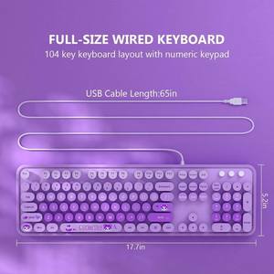 Ergonomic USB 3.0 Plug Play Wired <b>Keyboard</b> 104 Keys Full Size Numeric <b>Keypad</b> Coloful Retro Round Cute Keycaps for WinXP/7/8/10 - Product Image 6