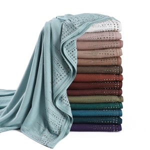 New Solid Color Versatile Mercerized Cotton <b>Jersey</b> <b>Hijab</b> With Stone Rhinestone Comfortable Breathable Muslim Lady <b>Hijab</b> Shawls - Product Image 1