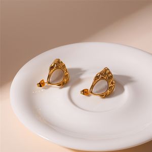 Boucles <span class=keywords><strong>d</strong></span>'oreilles clous en acier inoxydable, design plissé irrégulier, opale en forme de cœur, style rétro chic français, pour femme, cadeau, inaltérables, collection 2026 - Product Image 2