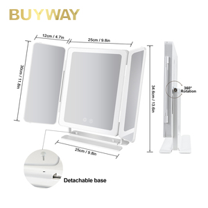 Specchio Moderno Pieghevole a Tre Ante con Luce LED, Grande Specchio da Tavolo per Trucco, Specchio Ingranditore Personalizzabile con Interruttore Touch Intelligente Dimmerabile - Product Image 2