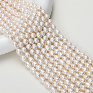 Collar de Perlas de Agua Dulce Naturales en Forma de Arroz de 7-8 mm, Exclusivo para Comercio Transfronterizo, Semiterminado, para Joyería Artesanal DIY - Product Image 1
