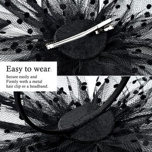 Fascinators pour femmes, chapeau de thé en plumes, bandeau en voile avec pince à cheveux pour église à cocktails - Product Image 5