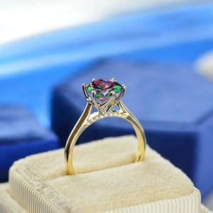 Anello nuziale Rainbow Six Prong per donna, elegante gioiello da dito alla moda per matrimonio - Product Image 3