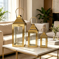 Lanterne en verre en acier inoxydable, porte-bougie décoratif, compatible avec les lumières LED pour mariage, patio, décoration de la maison