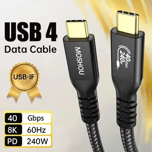 Kabel pengisian daya Usb tipe-c, kabel pengisian daya 240w 40 Gbps 8k 60hz, Transfer Data 4 kabel Usb C ke Usb C, kabel pengisian cepat untuk Macbook Pro