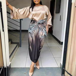 Conjunto de dos piezas de gasa tejida <span class=keywords><strong>con</strong></span> cuello redondo <span class=keywords><strong>y</strong></span> Top largo a la moda <span class=keywords><strong>con</strong></span> estampado de <span class=keywords><strong>corbata</strong></span> suelta informal para mujer 2025 en talla XL para verano - Product Image 4