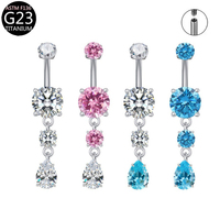 Anneaux de nombril tendance, boucles d'oreilles pendantes, bijoux de corps en zircon, piercing, anneau de nombril, clou en forme de goutte d'eau, titane, pour mariage et fête, raffiné