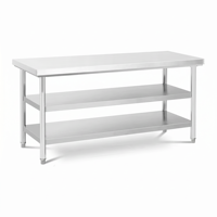 Table de travail en acier inoxydable de qualité alimentaire 304, robuste, à 2 niveaux, avec pieds ronds, pour la restauration et la cuisine