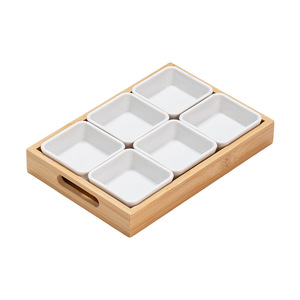 Plateau de service en bois avec poignées et compartiments pour collations, thé, café, usage hôtelier, plusieurs tailles, récipient de rangement - Product Image 5