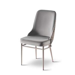 Silla de Comedor Moderna Marmaris en Gris Metálico, Patas de Acero Inoxidable, Tapicería de Poliéster, Muebles para Restaurante - Product Image 3