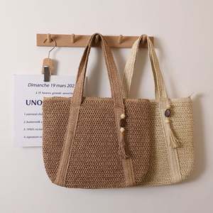 Bolso de Mano de Paja Natural al por Mayor para Mujer, Bolso de Playa Ligero y Portátil para el Verano con Cierre Abierto y Característica Duradera - Product Image 1