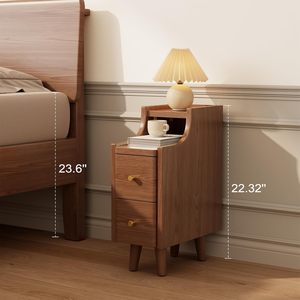 US Stock <strong>Narrow</strong> Walnut Nightstand <strong>with</strong> 2 <strong>Drawers</strong> Solid Wood Modern <strong>Bedside</strong> <strong>Table</strong> for Bedroom Furniture Study Toilet CTG041 - Product Image 3
