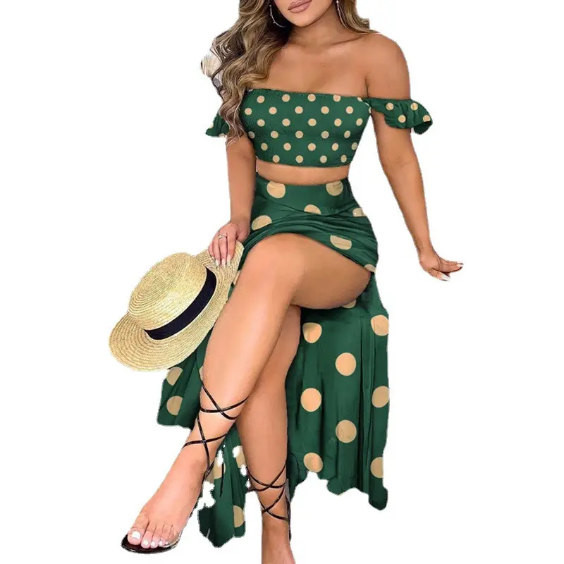 2024 Summer Wholesale 2 Piece Set Women Off Shoulder Tube Top and Skirts Beach Dresses Plus Size Women Dresses
