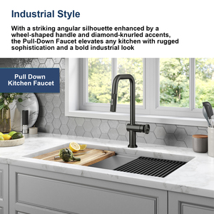 Robinet de cuisine de Style Steampunk à tuyau industriel, mitigeur d'eau froide et chaude gris Gunmetal avec pulvérisateur à double fonction - Product Image 6