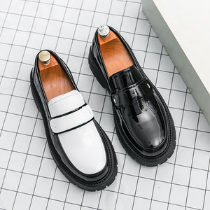 Zapatos de Vestir <span class=keywords><strong>Oxford</strong></span> Estilo Británico para Hombre, Color Negro y Blanco, Zapatos de Cuero con Cuña Oculta de 6CM8, Zapatos Sin Cordones para Jóvenes - Product Image 4