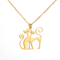 Collier pendentif chat dessin animé pour femme chaîne à maillons animaux mignons en or avec bijoux en acier inoxydable pour cadeau d'anniversaire d'anniversaire