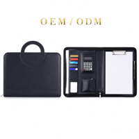 Porte-documents A4 en cuir PU avec fermeture éclair, poignée, emplacements pour cartes et attache pour stylo, personnalisable avec logo, idéal pour les réunions professionnelles