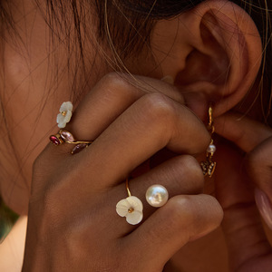 Flower Pearl <b>Ring</b> Gold <b>Adjustable</b> Women's Jewelry Gift - Product Image 2