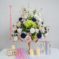 Centerpiece Bunga Pernikahan Besar 70cm, Biru Dongker Blush, Bola Bunga Artifisial untuk Dekorasi Meja Pesta dan Perjamuan