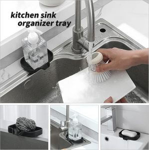 Porte-savon en silicone avec drain, plateau à savon, idéal pour distributeur, éponge, bouteille, tasse sur évier ou comptoir - Noir - Product Image 6