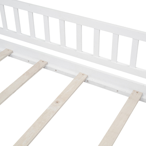Twin Size Wood House <b>Bed</b> <b>Frame</b> <b>With</b> Fence White For Kids Teens Girls Boys - Product Image 6
