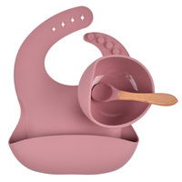 Kit d'alimentation imperméable pour nouveau-nés en gros, ensemble 3 pièces en silicone pour bébés et tout-petits, bavoirs, bols et cuillères avec logo personnalisé