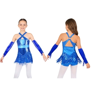 Costumes de danse pour filles de 6 à 16 ans, costumes de danse latine Cha-Cha, justaucorps avec gants métalliques pour les compétitions de salsa - Product Image 5